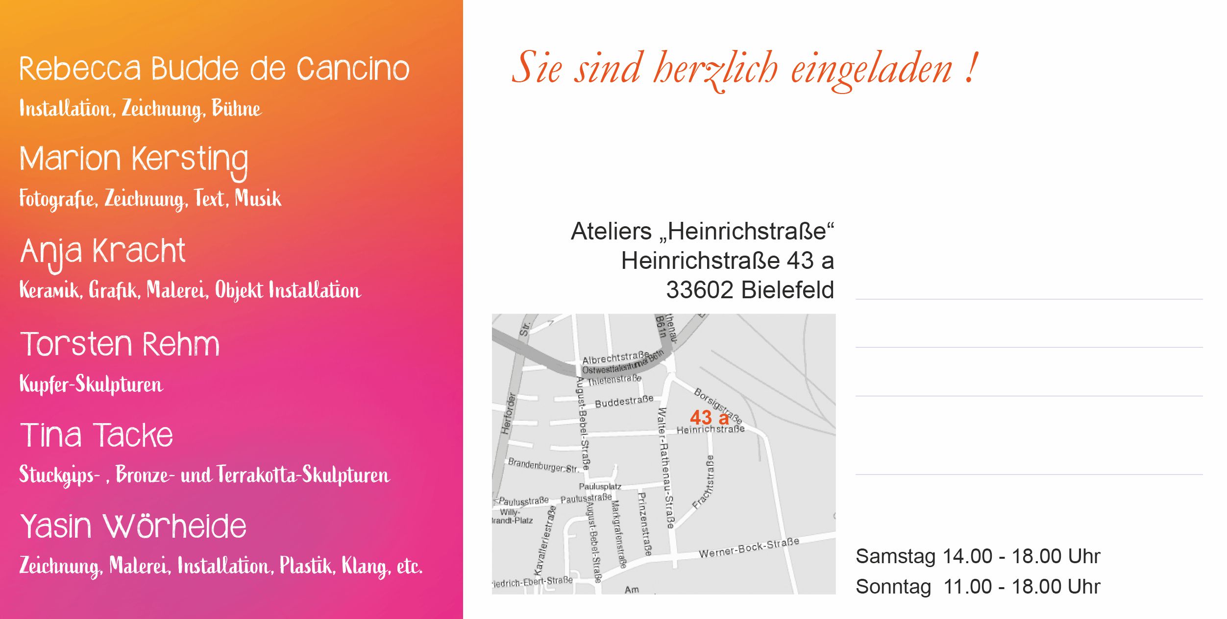 KunstVielfalt 22. + 23. November 2025 Ateliers „Heinrichstraße“ Heinrichstraße 43 a 33602 Bielefeld KunstVielfalt 22. + 23. November 2025 Ateliers „Heinrichstraße“ Heinrichstraße 43 a 33602 Bielefeld